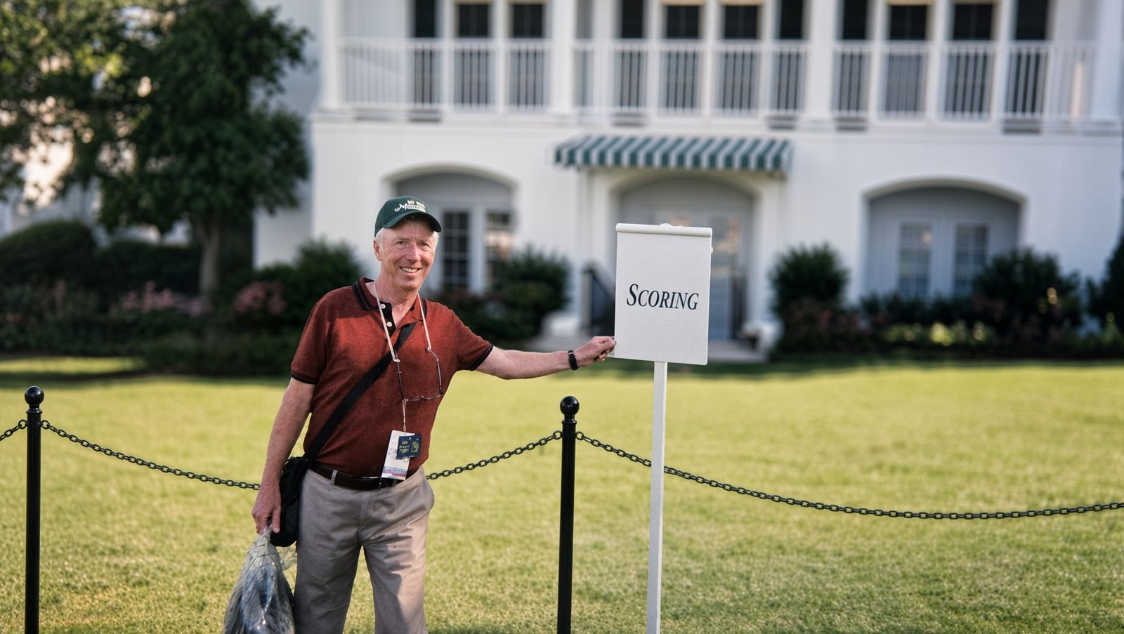 Gordon Young next to a scoring sign at the 2019 Masters